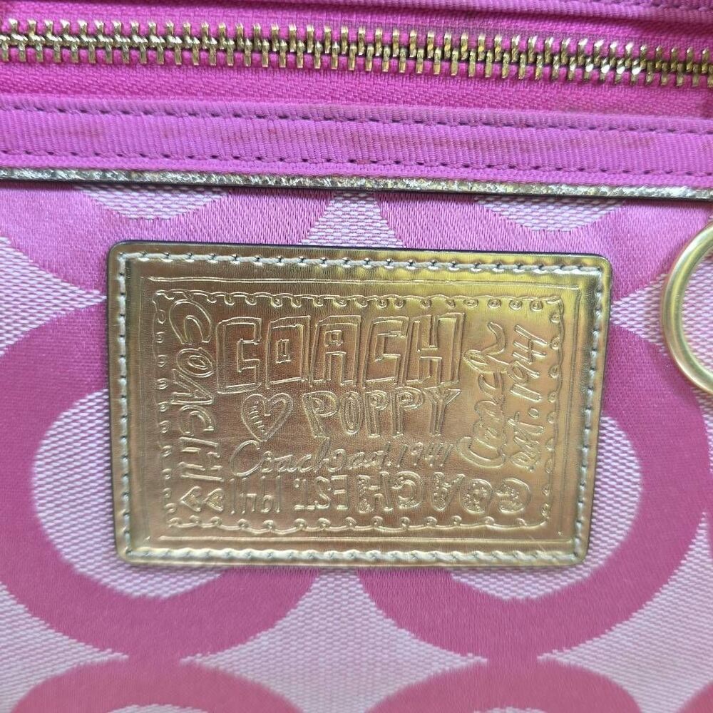 Coach RARE Poppy Pink/Gold OP Art Glam Tote Bag - Picture 4 of 15